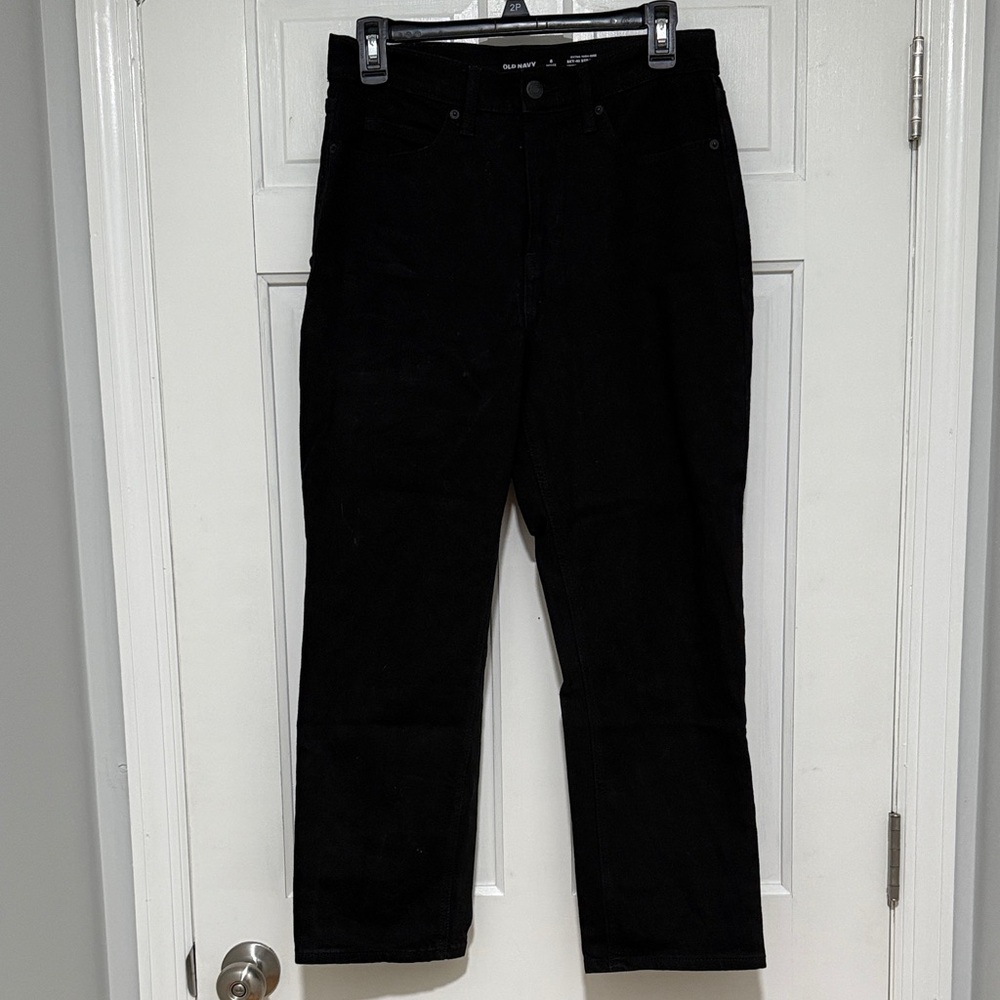 Old Navy Extra High Rise Straight Leg Black Jeans - Picture 2 of 5